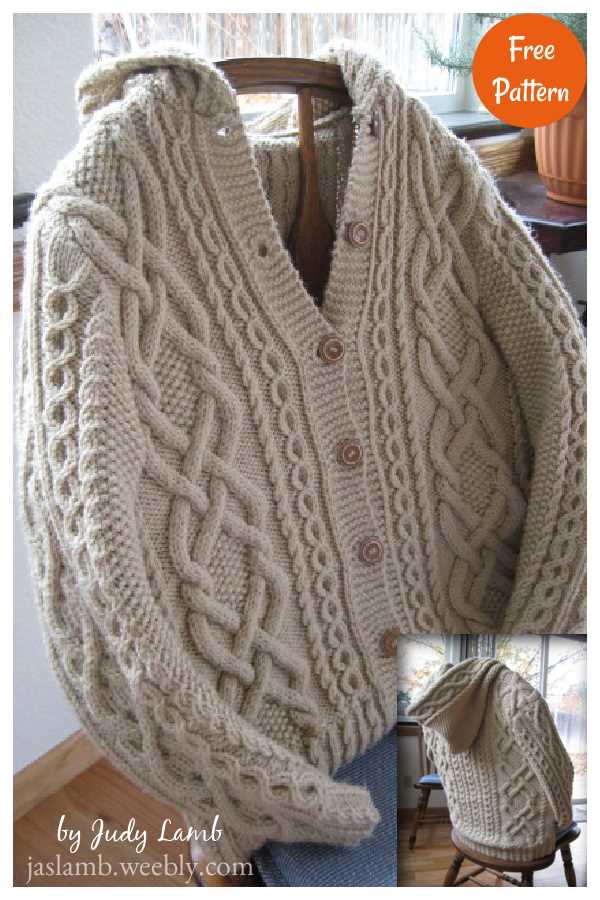 Free hooded cardigan knitting pattern