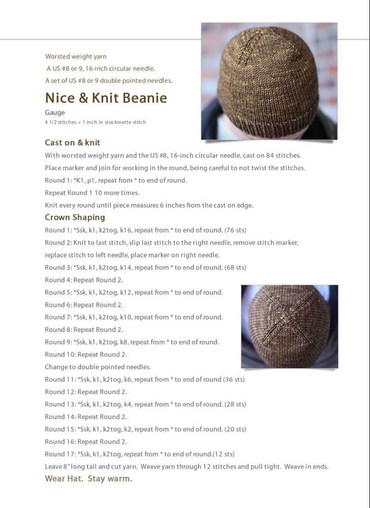 Hat knitting pattern size 8 needles