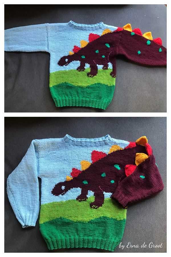 Childrens dinosaur sweater knitting pattern