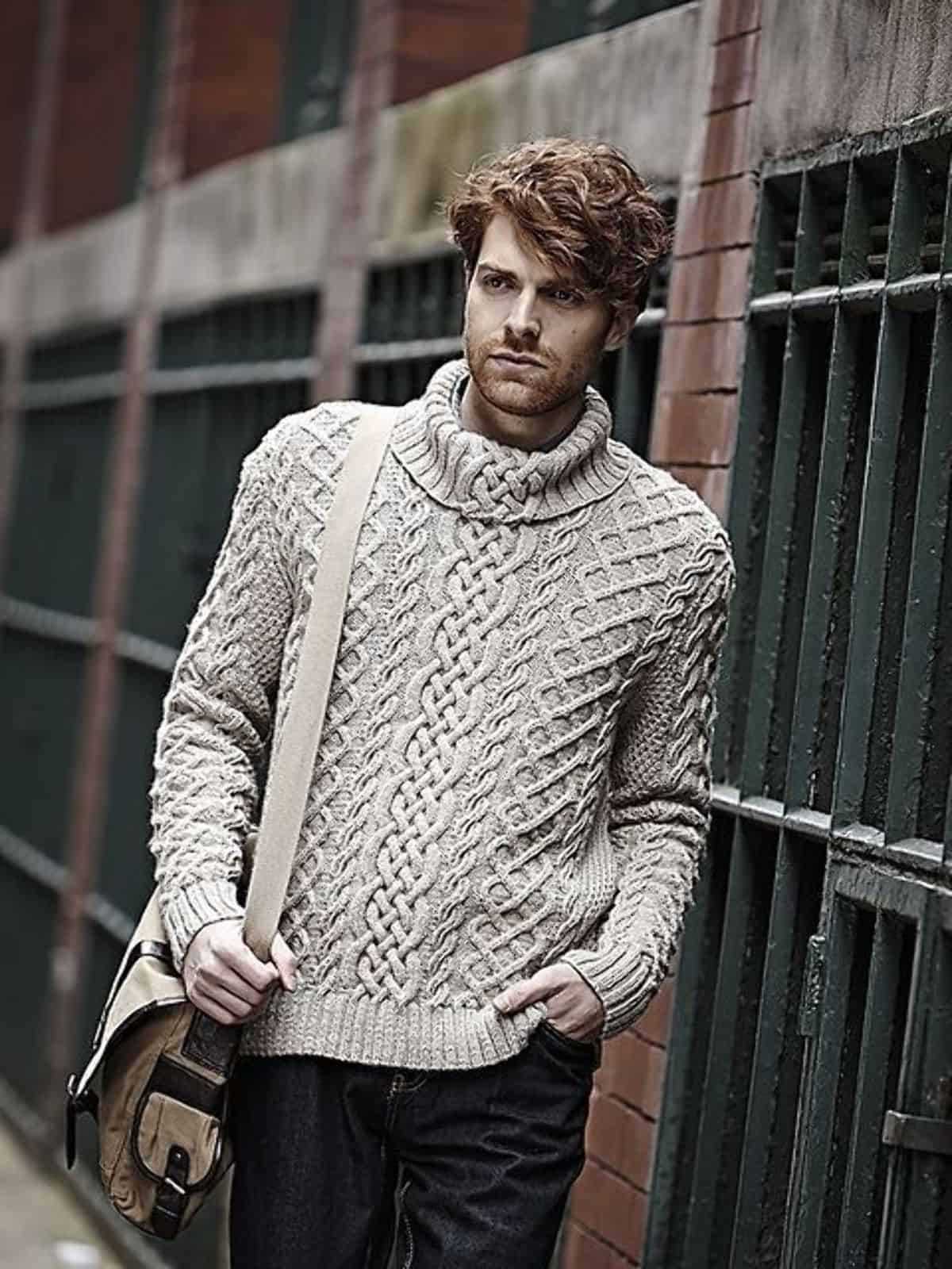 Mens aran cable knit sweater pattern