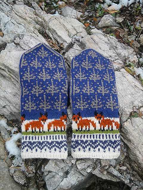 Fox mittens knitting pattern