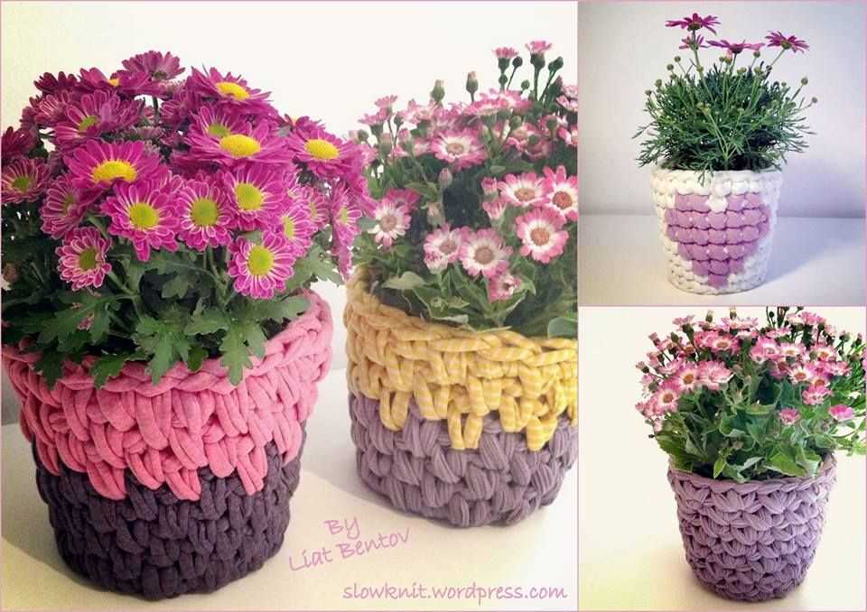 Knitted flower pot cover pattern