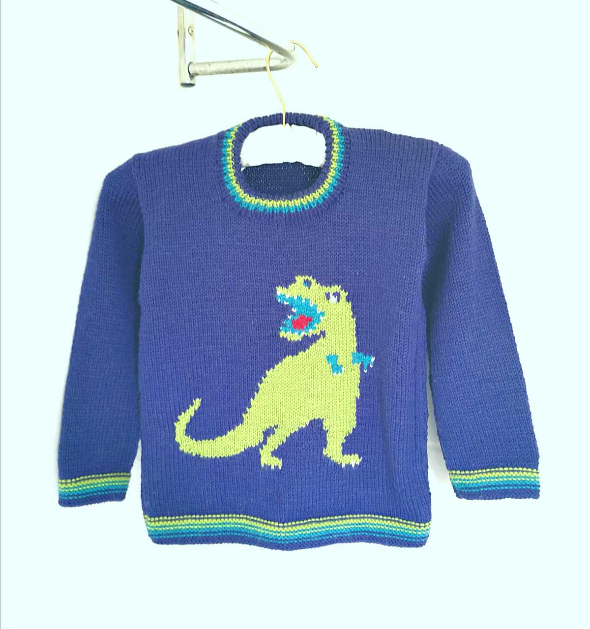 Childrens dinosaur sweater knitting pattern