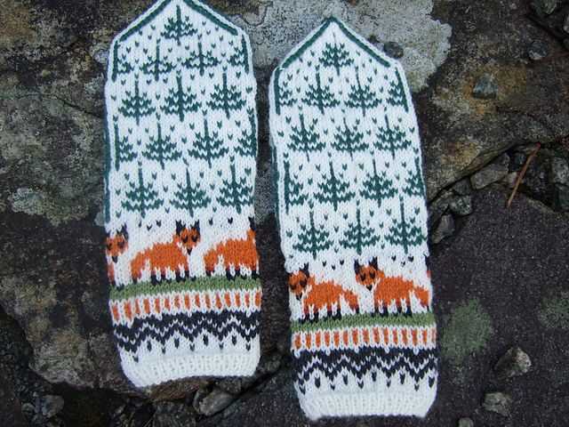 Fox mittens knitting pattern