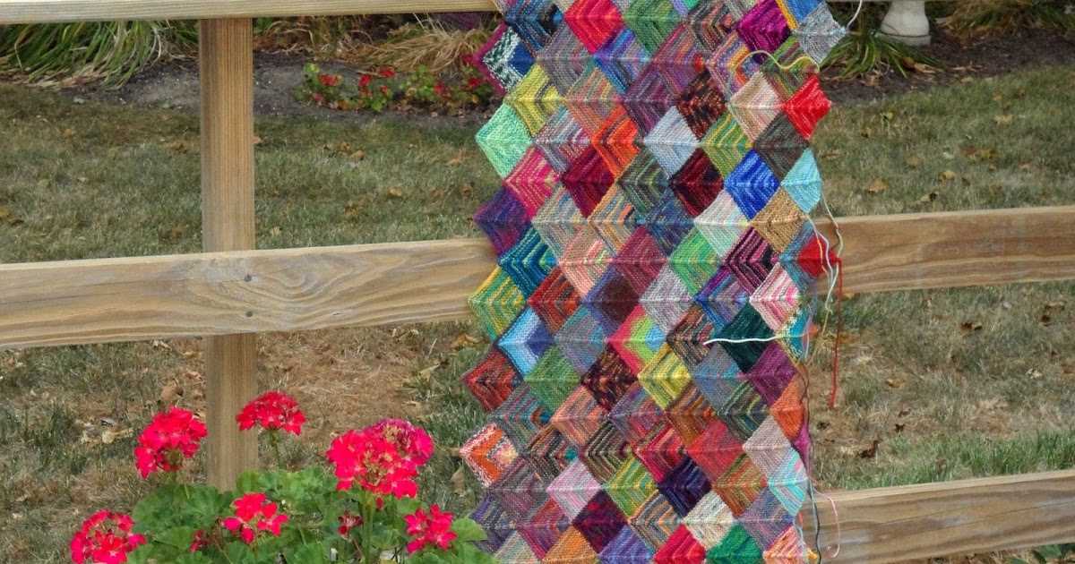 Mitered square blanket knit pattern